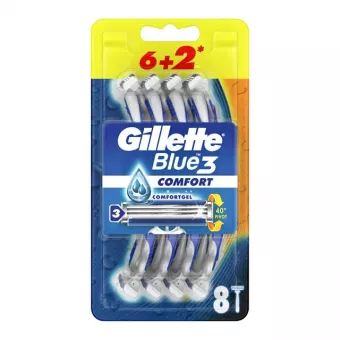 Gillette Eldobható borotva - Blue3 Comfort - Továbbfejlesztett krémezőcsík 6+2db