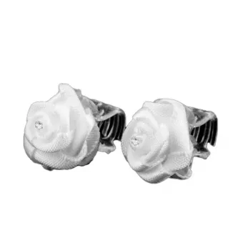 Hajcsipesz Karmos Mini Virágos - Textilrózsa fehér strasszkővel 1db